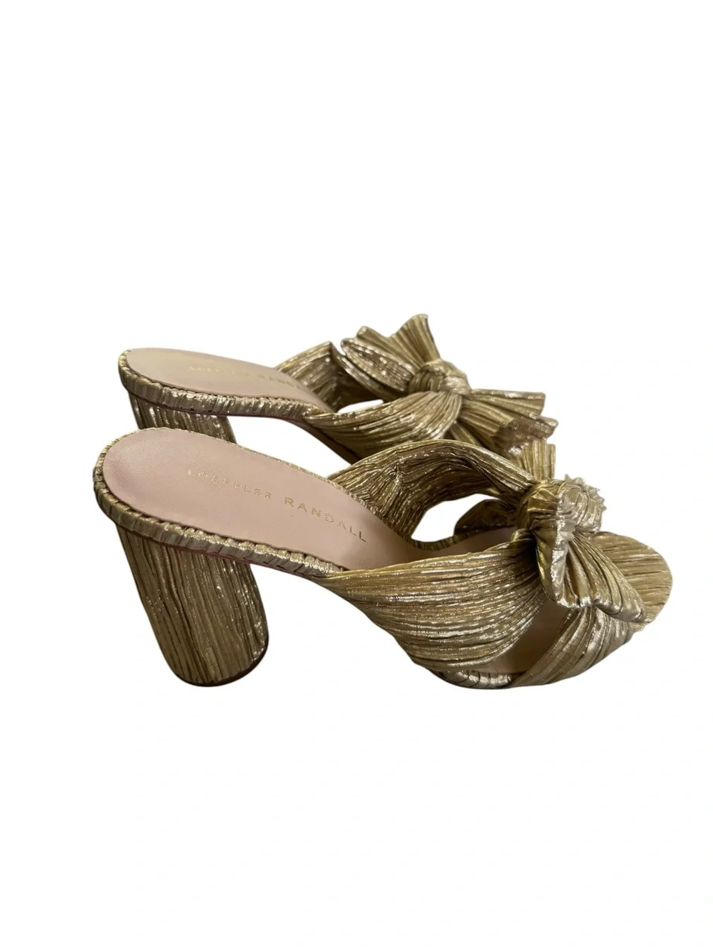 Loeffler Randall Penny Gold Pleated Bow Heel 6.5